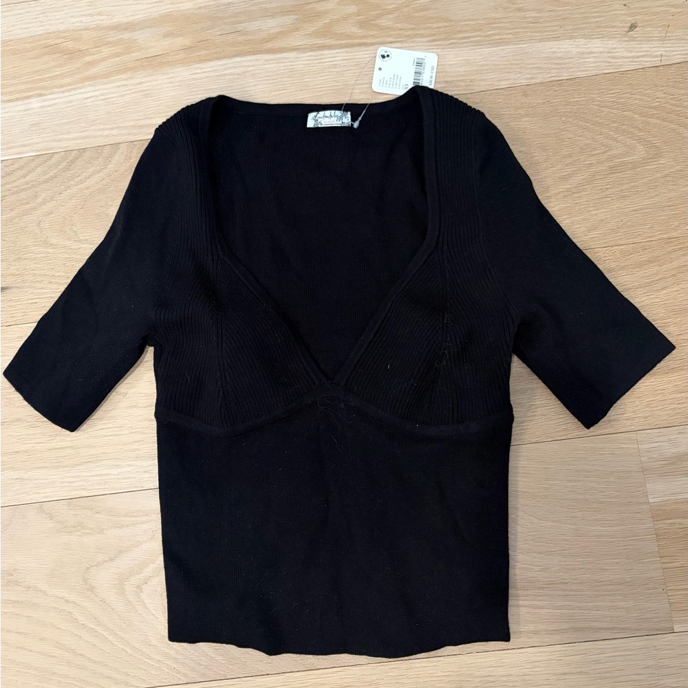 Free People Black Short Sleeve Top